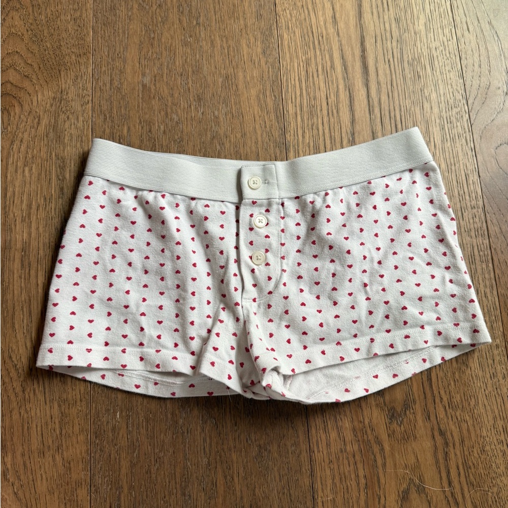 Brandy Melville White Heart-Patterned Shorts